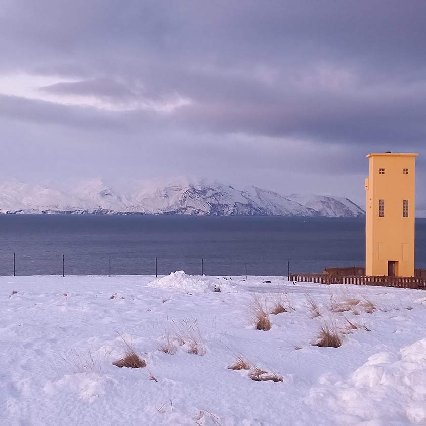 Whale watching oak boat Sylvia leaving Husavik harbour for maintenance journey