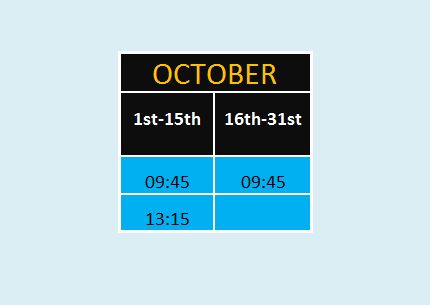 October schedule