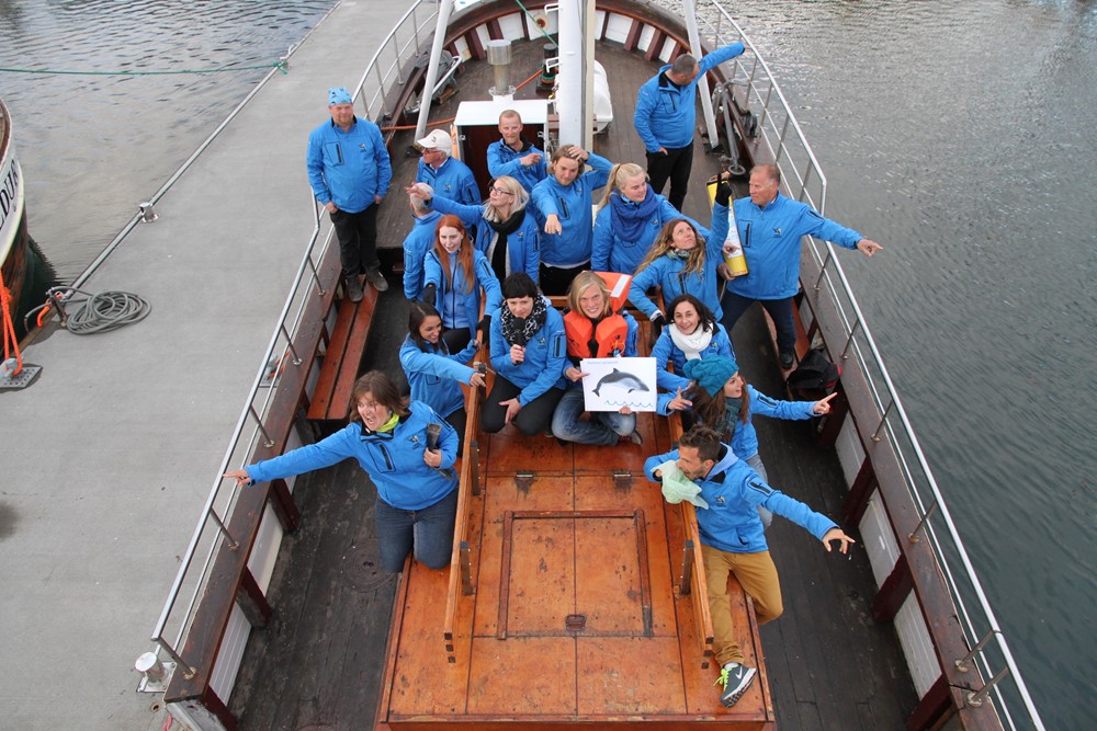 Group photo staff crew Gentle Giants Whale Watching Húsavík Iceland