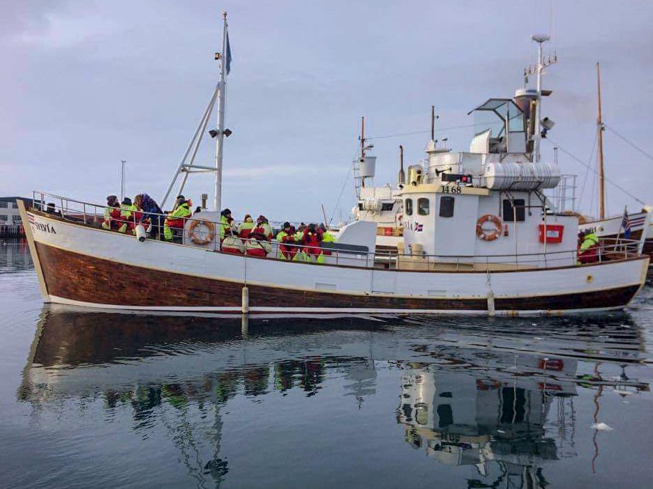 Sylvía leaving Húsavík harbour on the first tour of the year - Gentle Giants Whale Watching Húsavík Iceland